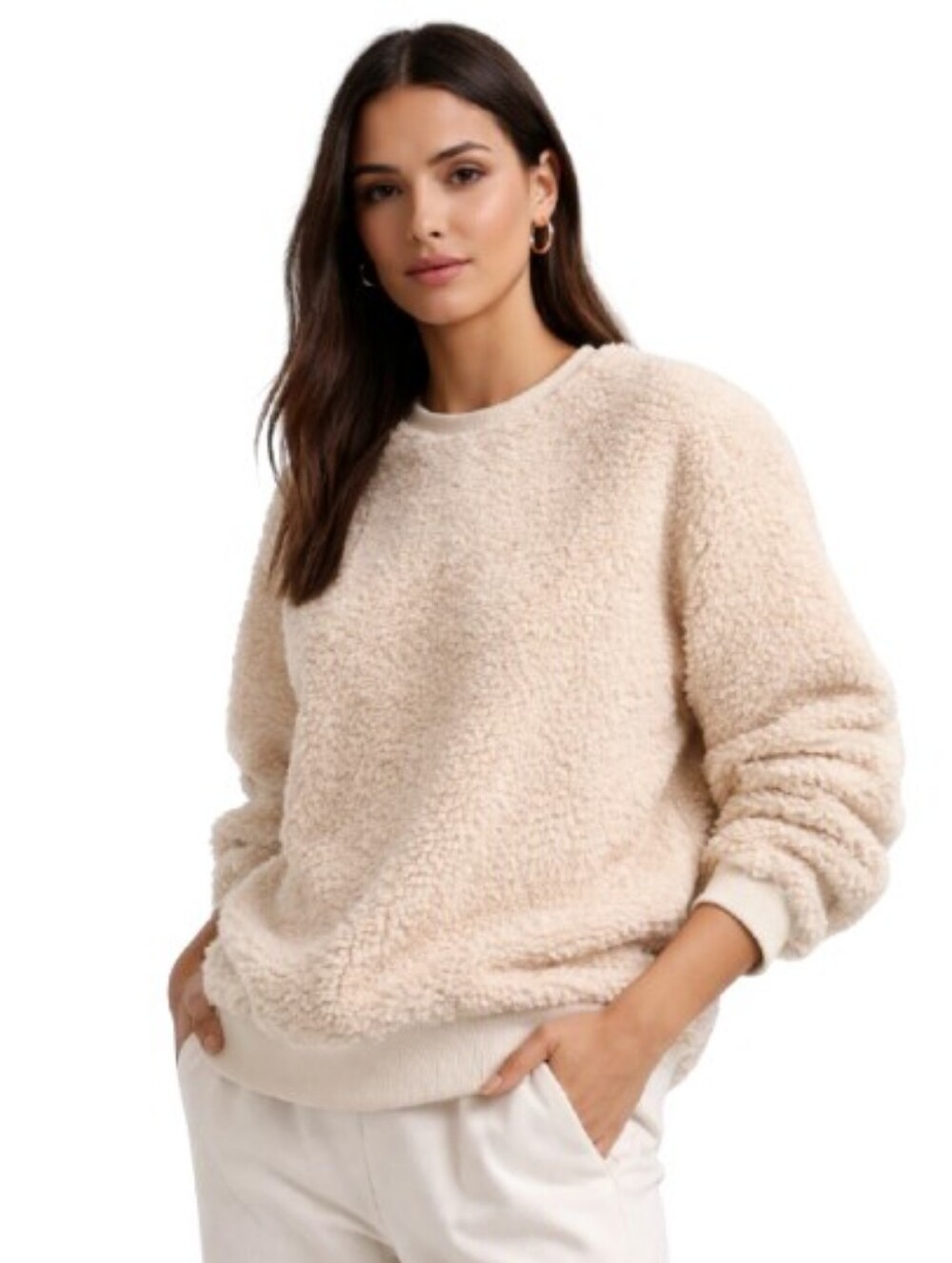 Mustard Seed Cream Sherpa Pullover Sweatshirt Medium